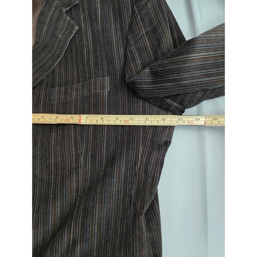 Zagato Signature Collection Mens 42R Brown Striped Cotton 3 Button Blazer Coat